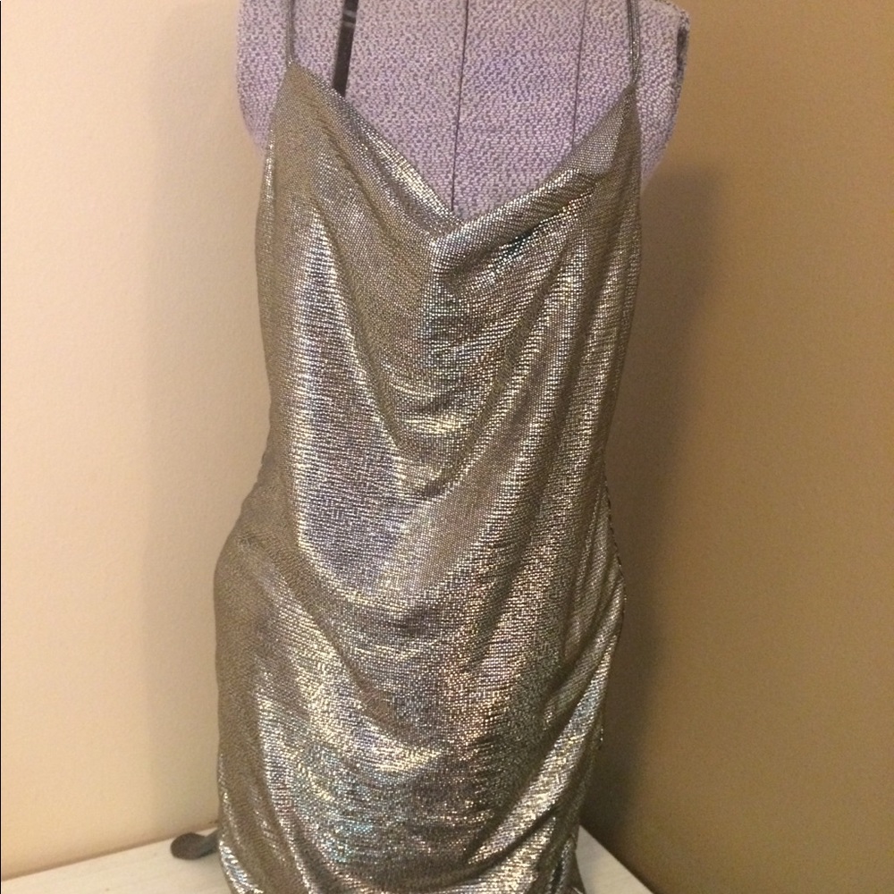 Gold Shiny Draped Disco Dress size L - Picture 10 of 14